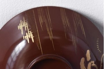 和製アンティーク　松の図　朱漆に金彩が映える蓋付き木製椀(漆器、和食器)4客セット
