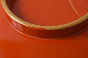 和製アンティーク　扇の図　沈金蒔絵　繊細な装飾が美しい蓋付き木製椀(漆器、和食器)4客セット