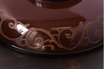 和製アンティーク　アジアンな図柄が目を引く蓋付き木製椀(漆器、和食器)4客セット