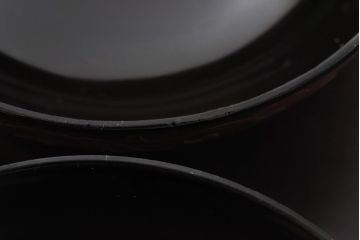 和製アンティーク　アジアンな図柄が目を引く蓋付き木製椀(漆器、和食器)4客セット