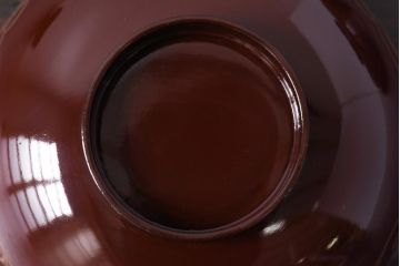 和製アンティーク　アジアンな図柄が目を引く蓋付き木製椀(漆器、和食器)4客セット