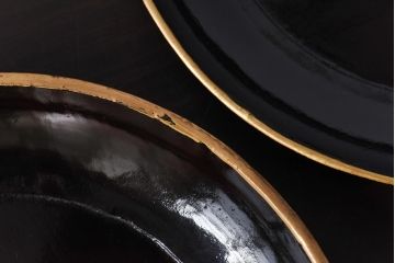 和製アンティーク　上がり藤紋がポイントになった上品な木製皿(漆器、和食器)4枚セット