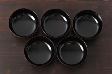 和製アンティーク　輪島塗　高蒔絵　瓢箪の図　上質な蓋付き木製椀(漆器、和食器)5客セット(1)
