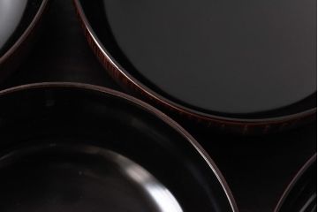 和製アンティーク　輪島塗　高蒔絵　瓢箪の図　上質な蓋付き木製椀(漆器、和食器)5客セット(1)