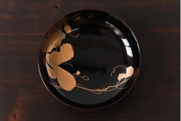 和製アンティーク　輪島塗　高蒔絵　瓢箪の図　上質な蓋付き木製椀(漆器、和食器)5客セット(1)