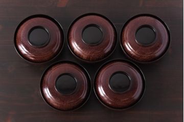 和製アンティーク　輪島塗　高蒔絵　瓢箪の図　上質な蓋付き木製椀(漆器、和食器)5客セット(2)