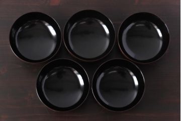 和製アンティーク　輪島塗　高蒔絵　瓢箪の図　上質な蓋付き木製椀(漆器、和食器)5客セット(2)