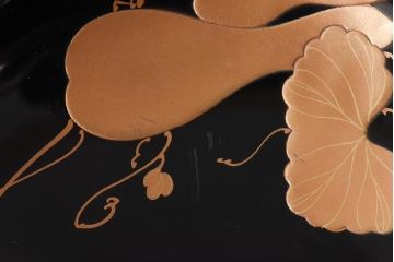和製アンティーク　輪島塗　高蒔絵　瓢箪の図　上質な蓋付き木製椀(漆器、和食器)5客セット(2)