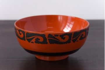 和製アンティーク　沈金蒔絵　波模様がユニークな蓋付き木製椀(漆器、和食器)5客セット(1)
