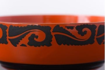 和製アンティーク　沈金蒔絵　波模様がユニークな蓋付き木製椀(漆器、和食器)5客セット(1)