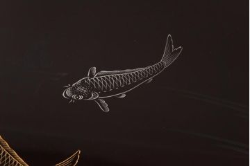 和製アンティーク　鯉の図　和の雰囲気漂う漆塗りのお膳(お盆、トレー)2枚セット(1)