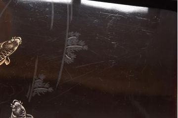 和製アンティーク　鯉の図　和の雰囲気漂う漆塗りのお膳(お盆、トレー)2枚セット(1)