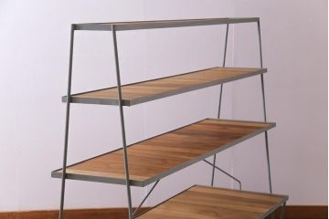 ラフジュオリジナル　ペイント　チーク材　シンプルですっきりと取り入れられるアイアンラック(飾り棚、陳列棚)(1)