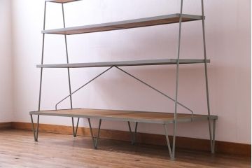 ラフジュオリジナル　ペイント　チーク材　シンプルですっきりと取り入れられるアイアンラック(飾り棚、陳列棚)(1)