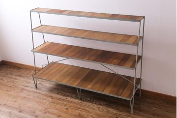 ラフジュオリジナル　ペイント　チーク材　シンプルですっきりと取り入れられるアイアンラック(飾り棚、陳列棚)(1)