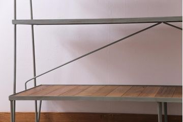 ラフジュオリジナル　ペイント　チーク材　シンプルですっきりと取り入れられるアイアンラック(飾り棚、陳列棚)(1)