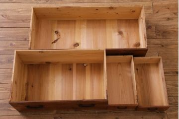 アンティーク家具　和製アンティーク　前面ヒノキ材　無骨な雰囲気を漂わせる観音開き戸の箪笥ローチェスト(ローボード、引き出し、リビングボード)