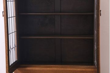 アンティーク家具　イギリスアンティーク　オーク材　ステンドグラスがお洒落なブックケース(収納棚、キャビネット)