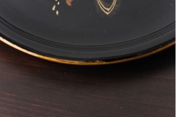 和製アンティーク　鶴と亀の図　縁起の良い図柄が魅力的な木製皿(漆器、和食器)6枚セット(1)