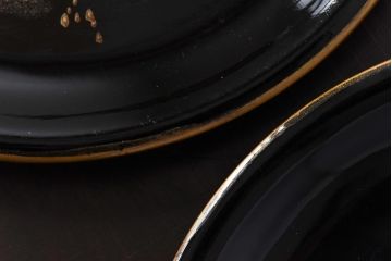 和製アンティーク　鶴と亀の図　縁起の良い図柄が魅力的な木製皿(漆器、和食器)6枚セット(2)