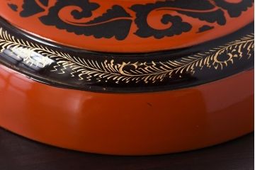 和製アンティーク　沈金蒔絵　波模様がユニークな蓋付き木製椀(漆器、和食器)5客セット(2)