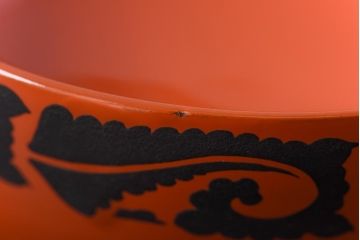 和製アンティーク　沈金蒔絵　波模様がユニークな蓋付き木製椀(漆器、和食器)5客セット(2)