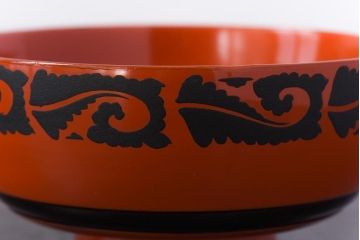 和製アンティーク　沈金蒔絵　波模様がユニークな蓋付き木製椀(漆器、和食器)5客セット(2)