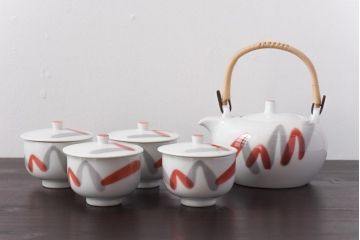 アンティーク雑貨　昭和期　日本陶器・ノリタケ(則武)　モダンなデザインの急須・湯飲み4客セット