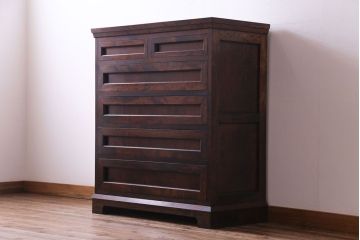 中古　松本民芸家具　503型　直線のデザインが目を引くチェスト(引き出し、衣装箪笥、整理箪笥)(定価約28万円)(2)