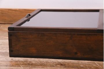 アンティーク雑貨　昭和レトロ　落ち着いた色合いが魅力の木製コレクションケース(ガラスケース・収納箱)(2)