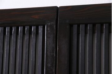 和製アンティーク　裏ガラス入り　すすけた味わいが渋さのある格子戸4枚セット(引き戸、建具)