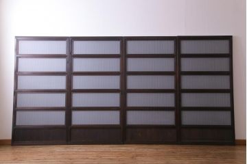 和製アンティーク　裏ガラス入り　すすけた味わいが渋さのある格子戸4枚セット(引き戸、建具)