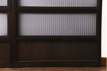 和製アンティーク　裏ガラス入り　すすけた味わいが渋さのある格子戸4枚セット(引き戸、建具)