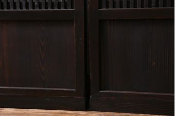 和製アンティーク　裏ガラス入り　すすけた味わいが渋さのある格子戸4枚セット(引き戸、建具)