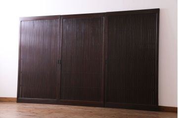 和製アンティーク　ガラス入り　和の風情を演出してくれる平格子戸3枚セット(引き戸、ガラス戸)