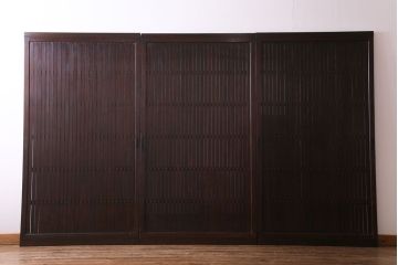 和製アンティーク　ガラス入り　和の風情を演出してくれる平格子戸3枚セット(引き戸、ガラス戸)