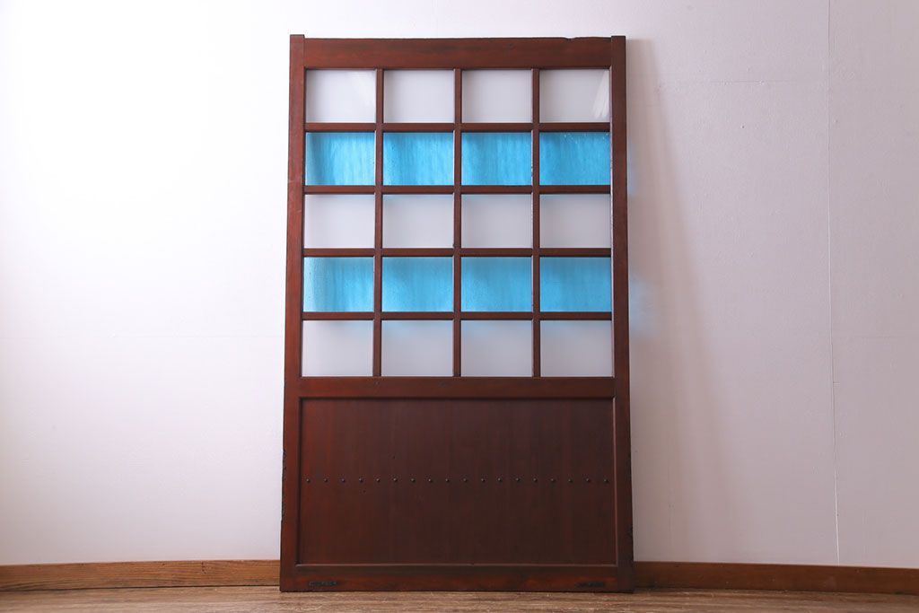 和製アンティーク　ヒノキ材　リメイク　色ガラスレトロモダンな印象の蔵戸　(R-031286)
