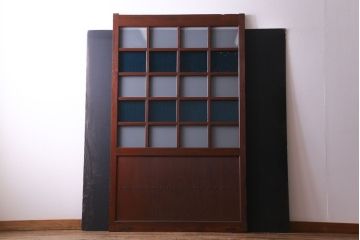 和製アンティーク　ヒノキ材　リメイク　色ガラスレトロモダンな印象の蔵戸　(R-031286)