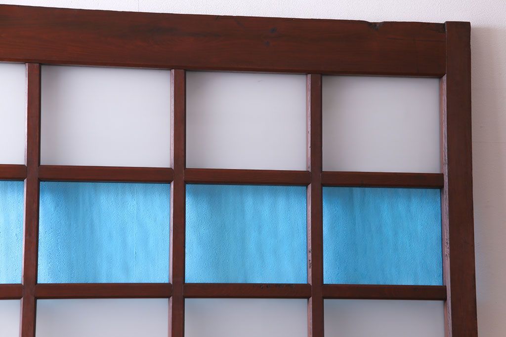 和製アンティーク　ヒノキ材　リメイク　色ガラスレトロモダンな印象の蔵戸　(R-031286)