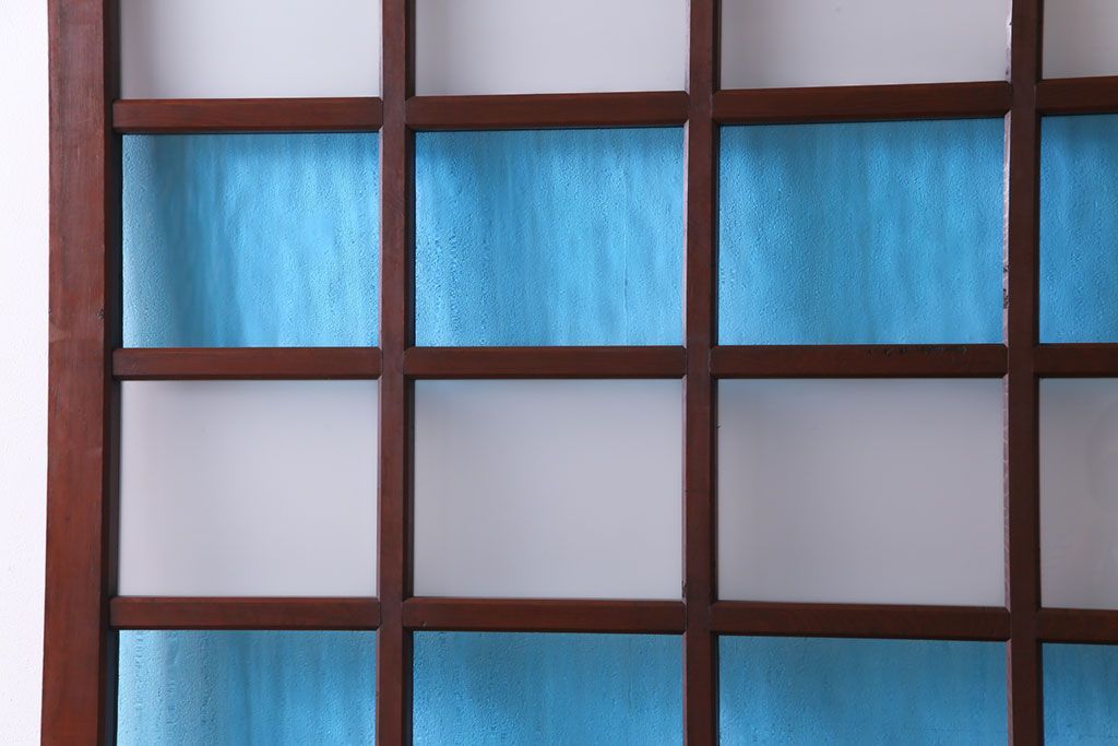 和製アンティーク　ヒノキ材　リメイク　色ガラスレトロモダンな印象の蔵戸　(R-031286)