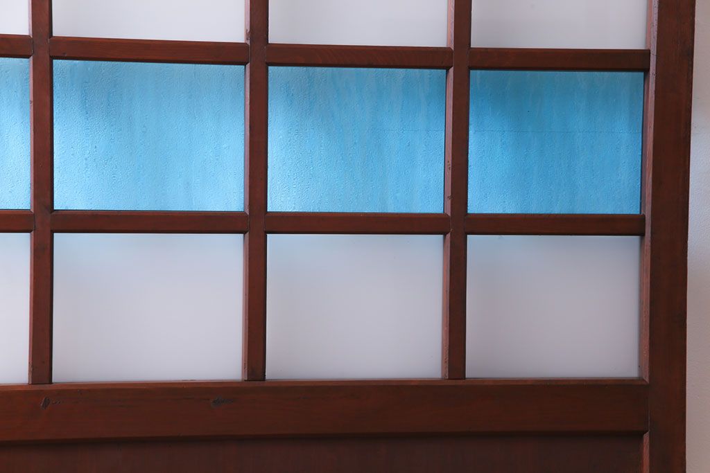 和製アンティーク　ヒノキ材　リメイク　色ガラスレトロモダンな印象の蔵戸　(R-031286)