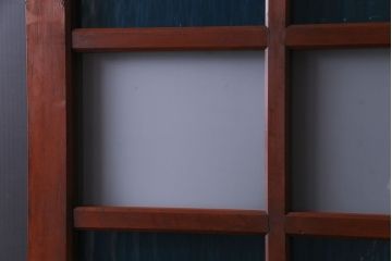 和製アンティーク　ヒノキ材　リメイク　色ガラスレトロモダンな印象の蔵戸(きつね格子、狐格子、建具、引き戸、格子戸、マス目、升目)
