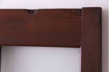 和製アンティーク　ヒノキ材　リメイク　色ガラスレトロモダンな印象の蔵戸(きつね格子、狐格子、建具、引き戸、格子戸、マス目、升目)
