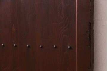 和製アンティーク　ヒノキ材　リメイク　色ガラスレトロモダンな印象の蔵戸(きつね格子、狐格子、建具、引き戸、格子戸、マス目、升目)