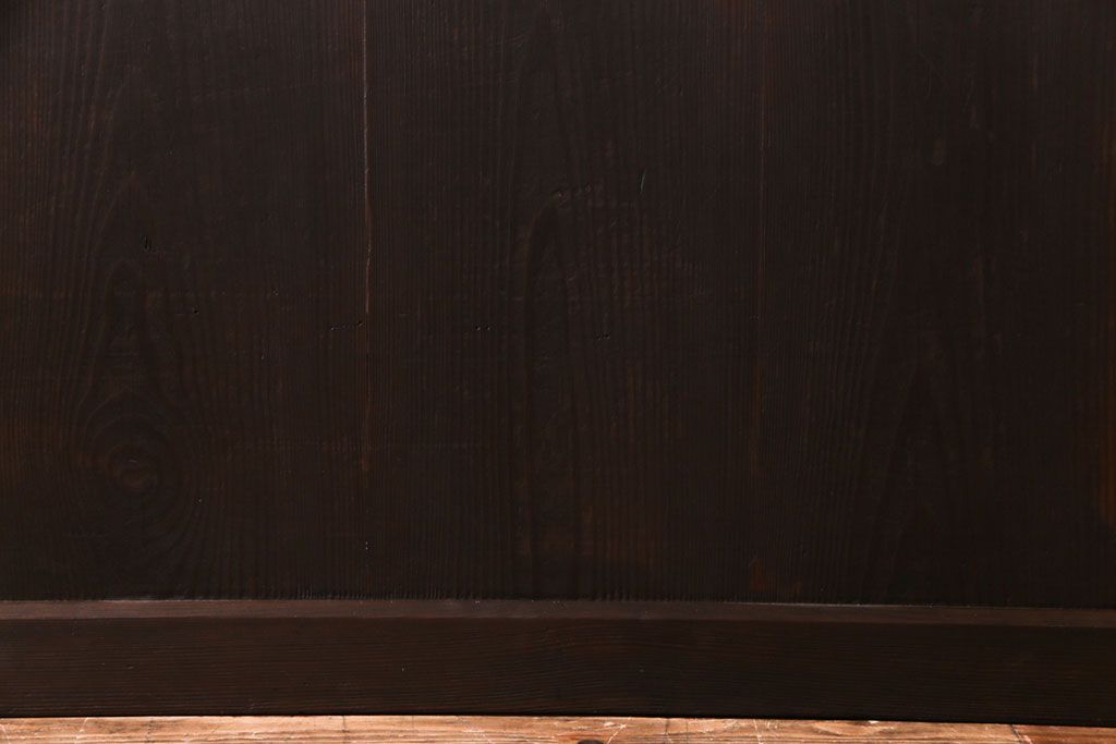 和製アンティーク　ヒノキ材　落ち着きと品のあるガラス入り格子蔵戸(格子戸、建具、引き戸、玄関戸)