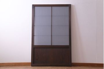 和製アンティーク　ヒノキ材　落ち着きと品のあるガラス入り格子蔵戸(格子戸、建具、引き戸、玄関戸)