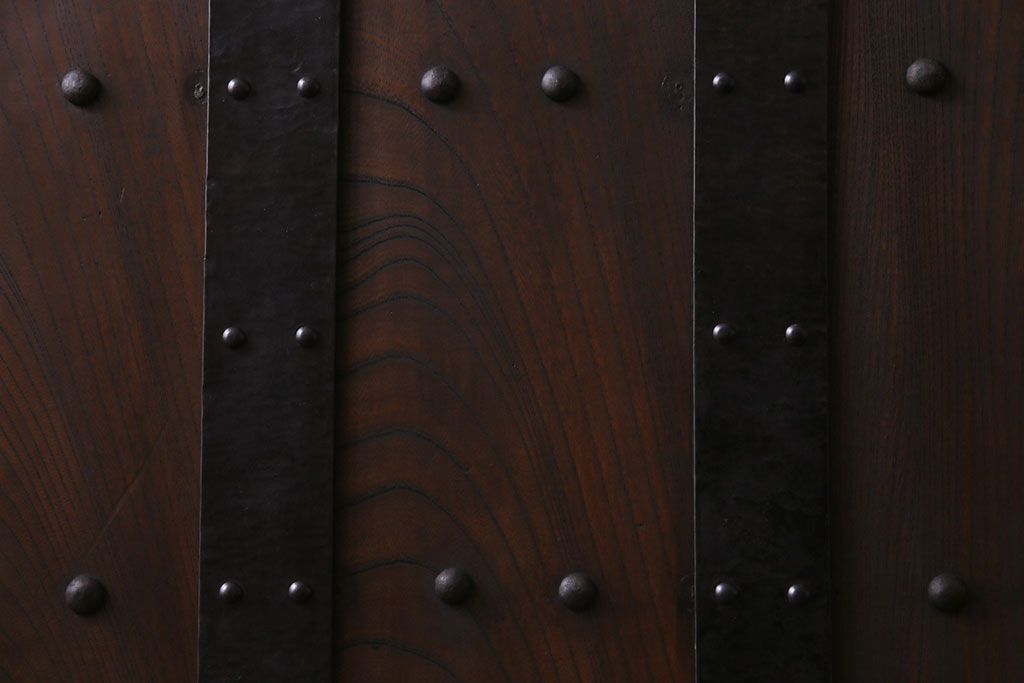 和製アンティーク　明治期　幅広で存在感のあるガラス入り格子蔵戸(格子戸、引き戸、建具、玄関戸)