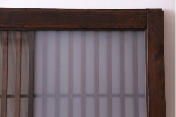 和製アンティーク　明治期　幅広で存在感のあるガラス入り格子蔵戸(格子戸、引き戸、建具、玄関戸)