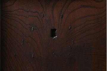 和製アンティーク　ガラス入り　亀の意匠が施された格子蔵戸(引き戸、ガラス戸、建具、玄関戸)