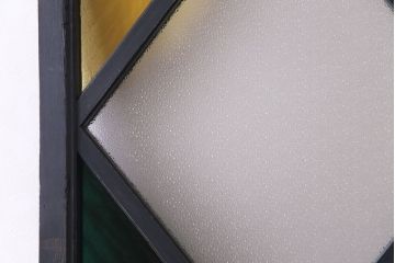 和製アンティーク　リメイク　色ガラス入りの大きなペイントガラス戸(引き戸、建具、玄関戸)